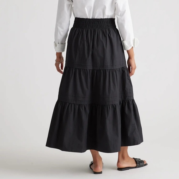 Quince sz S Black A-Line Skirt 100% organic cotton poplin tiered maxi new cond - Picture 7 of 11